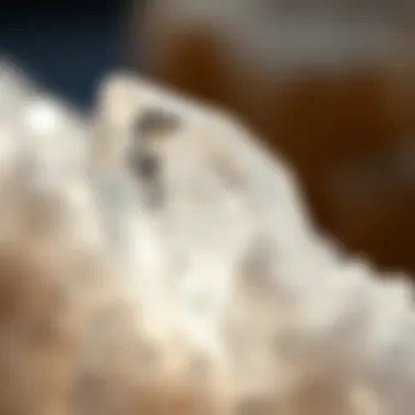 Close-up of a crystal with light reflecting off its surface, highlighting its clarity and texture