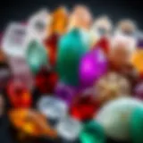 A collection of various healing crystals with vibrant colors and unique shapes