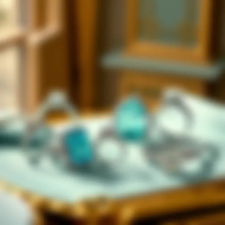 Various styles of Tiffany wedding set rings displayed in a luxurious setting