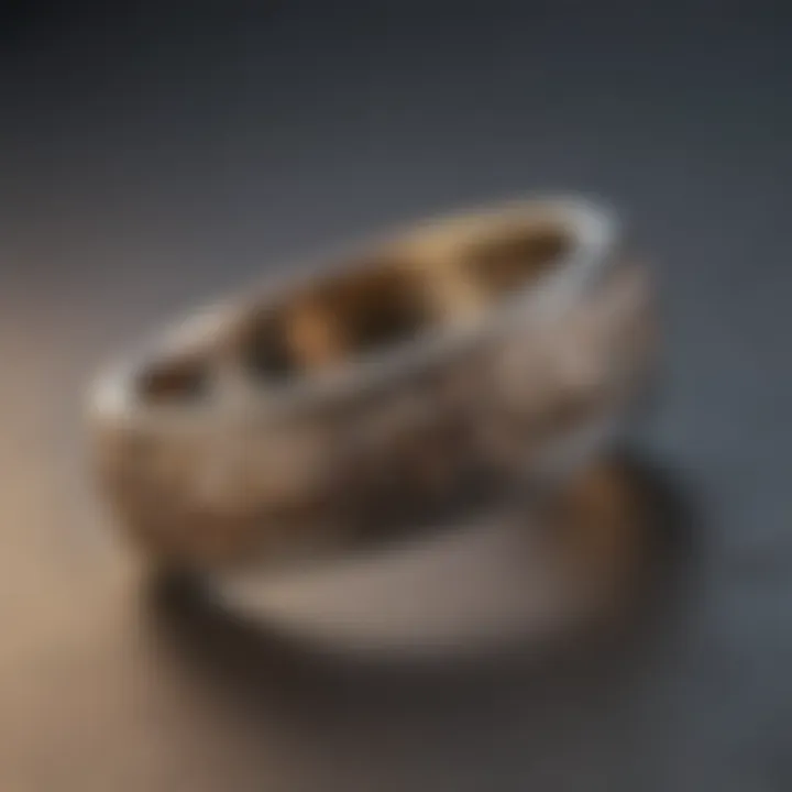 A stylish wedding band featuring intricate engraving for personalization.