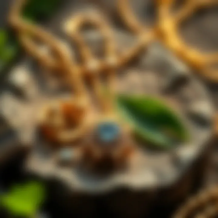 An eco-friendly concept with gold jewelry and nature elements symbolizing recycling