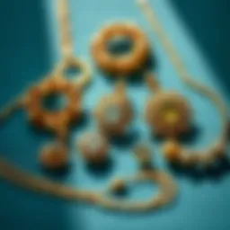 Elegant collection of vintage gold jewelry pieces showcasing intricate designs