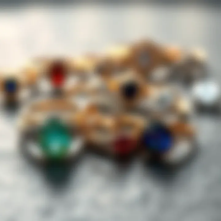 A collection of vintage style anniversary rings showcasing various materials like gold and silver