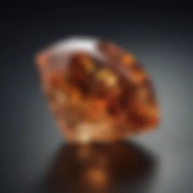 Close-up view of a zircon crystal showcasing its brilliance and unique color variations.