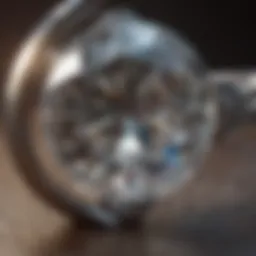 Close-up of a diamond ring with a magnifying glass highlighting its details