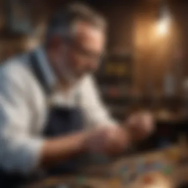 Artisan Crafting a Gemstone with Precision Tools A skilled artisan using advanced tools to shape a gemstone with precision.