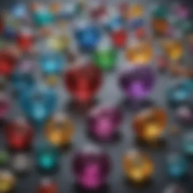 A Spectrum of Traditional and Modern Gemstone Cuts A collection of gemstones in various styles, representing modern and traditional cuts.