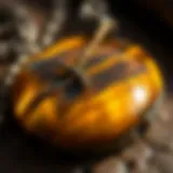 Close-up view of genuine tiger eye gemstones highlighting their unique luster and colors.