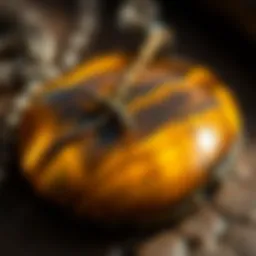 Close-up view of genuine tiger eye gemstones highlighting their unique luster and colors.