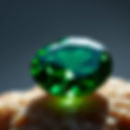 Close-up of a green spinel gemstone showcasing its vivid color and clarity