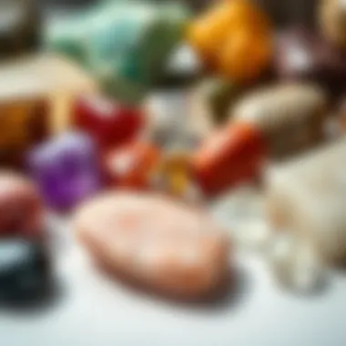 A collection of polished stones with descriptions of their healing properties