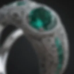 Close-up of an emerald ring showcasing intricate craftsmanship
