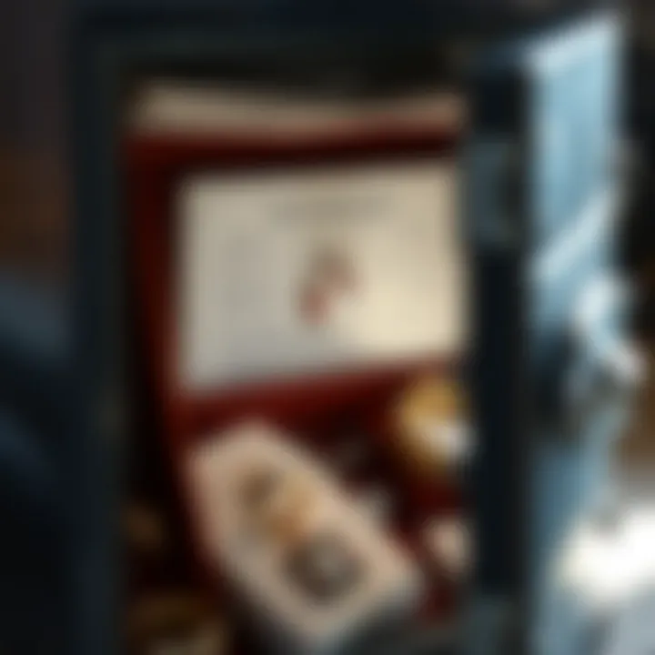 Securing Jewelry and Documentation Safe with jewelry items and insurance paperwork