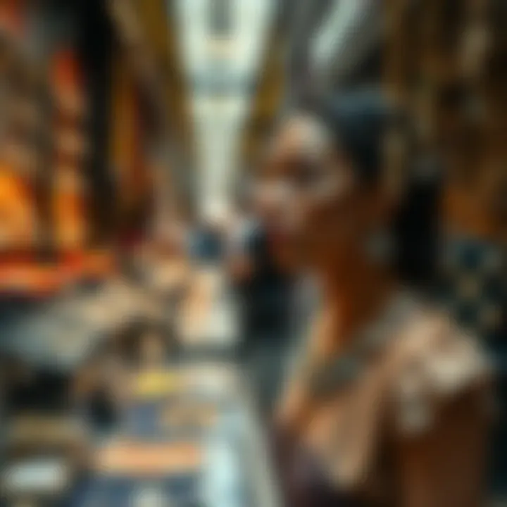 A vibrant market scene with diverse jewelry pieces on display.