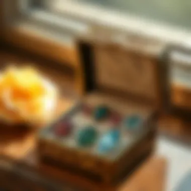 Unique jewelry box containing a selection of June birthstone items