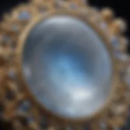 Close-up view of lab created moonstone showcasing its unique shimmer and color variations.