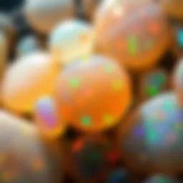 A close-up view of vibrant opals showcasing their unique colors and patterns.