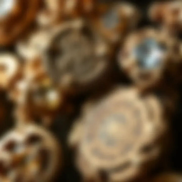 A detailed view of hallmark stamps on vintage jewelry to signify authenticity.