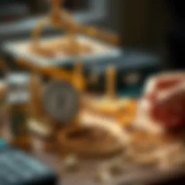 Gold Jewelry Valuation Valuation process of gold jewelry with scales and tools