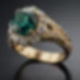 Close-up of a peacock green sapphire engagement ring showcasing its vibrant color and clarity