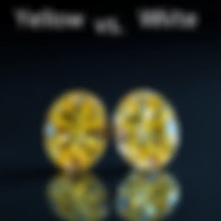 Side-by-side comparison of yellow and white diamonds emphasizing their color differences