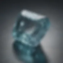 Close-up of clear aquamarine gemstone reflecting light