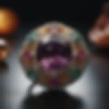 Jewelry Design Highlighting a Rare Gemstone A beautifully crafted jewelry piece featuring a rare gemstone centerpiece