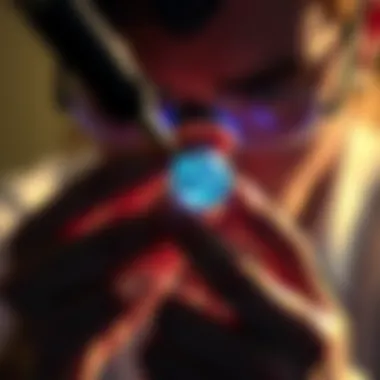 Gemologist Evaluating Diamond with UV Light Gemologist using UV light to assess a diamond