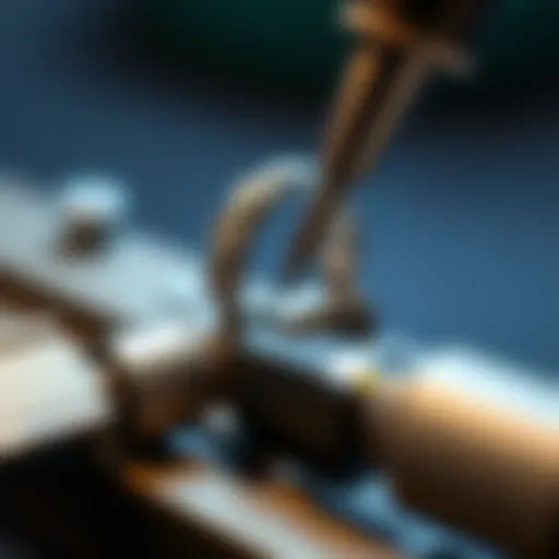 Detailed view of a wedding band being resized with precision tools