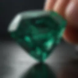 Close-up of an emerald showcasing its deep green color and clarity