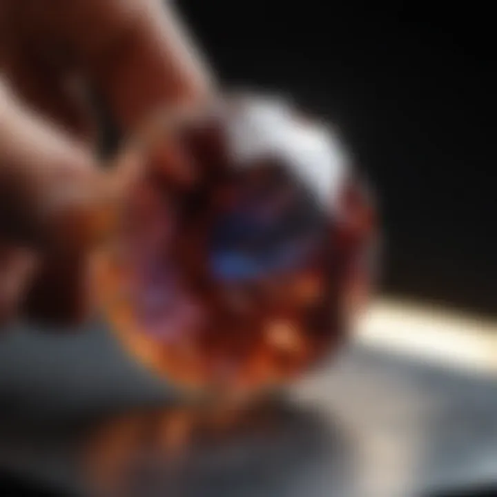 An artist meticulously shaping a gemstone to enhance its fire and brilliance