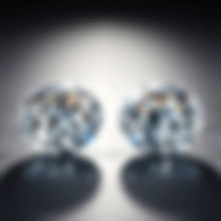 Comparison of natural diamonds and lab-grown diamonds displayed side by side