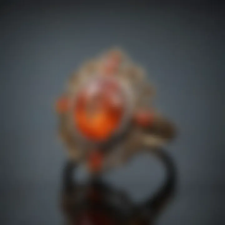 Elegant jewelry piece featuring fire opal surrounded by precious metals