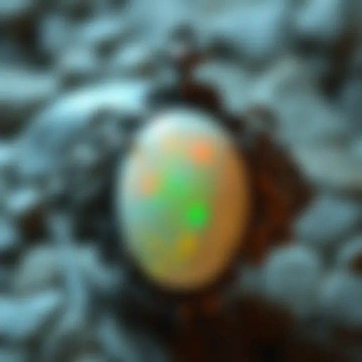 An artistic representation of cultural symbols associated with various opal colors.