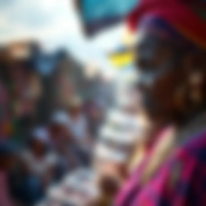 A vibrant market scene illustrating the socio-economic impact of tanzanite mining on local communities.