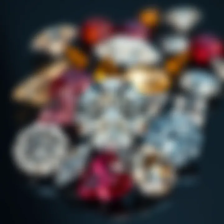 A collection of various rare diamonds, illustrating the diversity in color and cut.