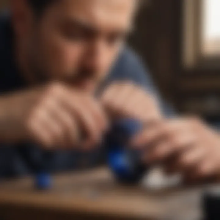 Craftsman skillfully shaping a lapis lazuli ring, highlighting the intricate craftsmanship involved