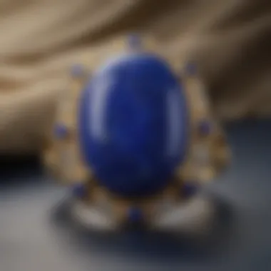 Elegant lapis lazuli ring displayed on a fabric background, emphasizing its contemporary design