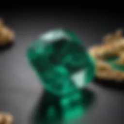 Close-up view of a top quality emerald showcasing its vibrant green color and inclusions