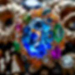 Artistic arrangement of various gemstones and melted metal