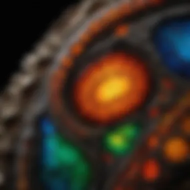 Iridescent Patterns of Ammolite Close-up of ammolite stone highlighting its unique iridescent patterns