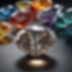 A color grading chart for diamonds showcasing different hues and saturations.