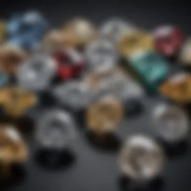 Brilliance of Diamond Simulants A close-up of various diamond simulants displayed on a velvet cloth showcasing their brilliance and clarity.