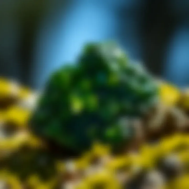 Moldavite in its Natural Environment A close-up view of moldavite in a natural setting