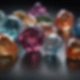 A close-up view of various gemstones that resemble diamonds, showcasing their brilliance and clarity.