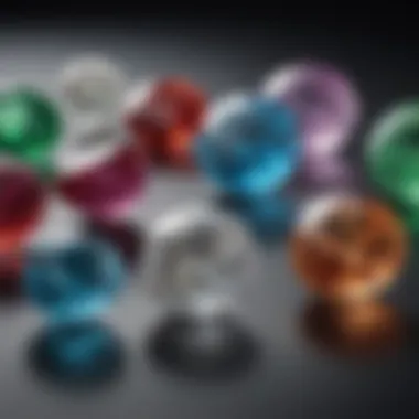 A comparison chart of various gemstones and their carat weights