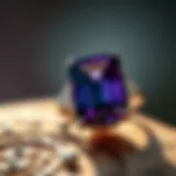 Close-up view of an exquisite amethyst ring showcasing its vibrant purple hue