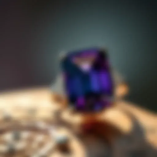 Close-up view of an exquisite amethyst ring showcasing its vibrant purple hue