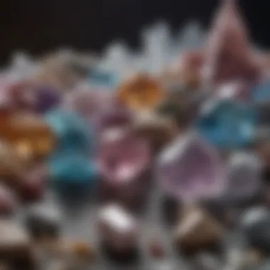 Healing Crystals Display An arrangement of crystals and stones believed to possess healing properties