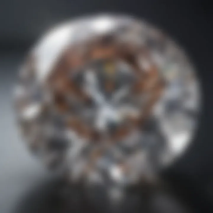 Diagram showcasing light reflection in a round brilliant cut diamond